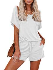 2pc Short Sleeve T Shirt & Drawstring Waist Shorts Set