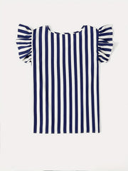  Women's Stripe Print Cap Sleeve V Neck Blouse