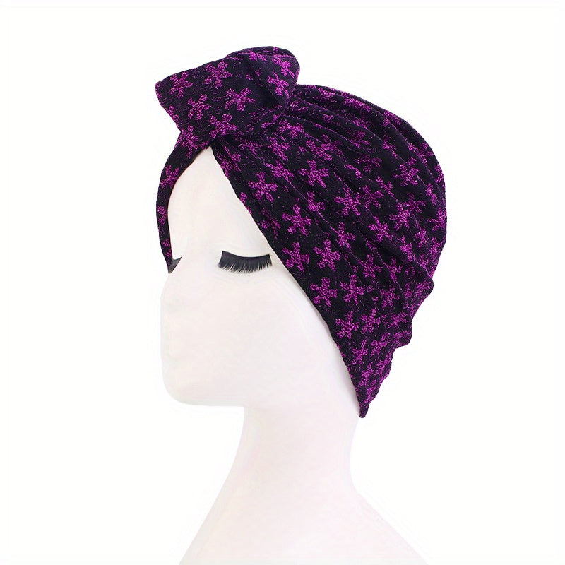 Glitter Flower Jacquard Turban Cap Solid Knotted Hijab Head Wraps