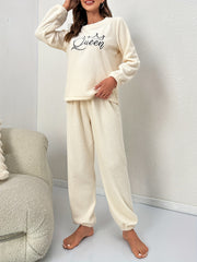 Crown Embroidery Pajama Set Long Sleeve Top & Lounge Pants