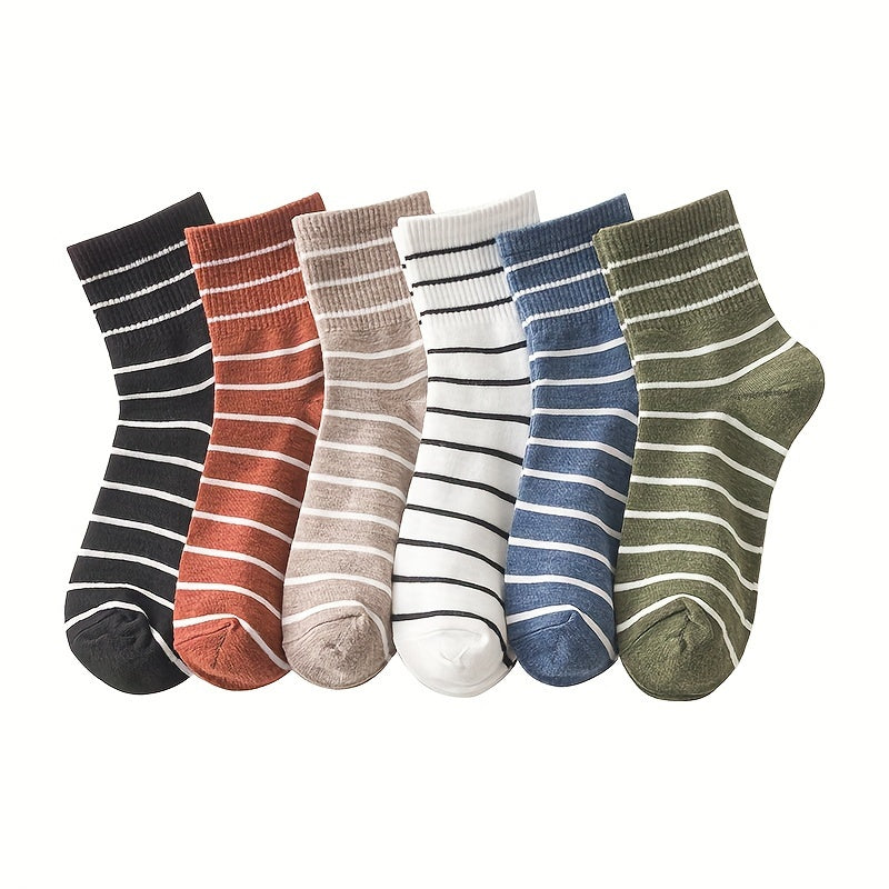 6 Pairs Striped Crew Socks Comfortable & Breathable Women's Mid Tube Stockings