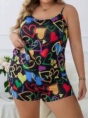  Heart Print Cami Top & Shorts Pajama Set