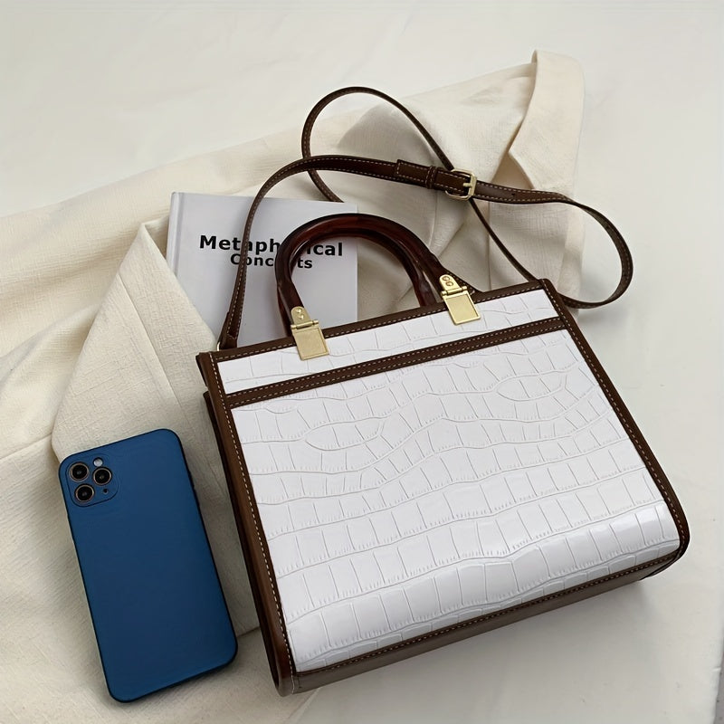 Crocodile Embossed Tote Bag Classic Style Crossbody Bag Top Handle Satchel Purse