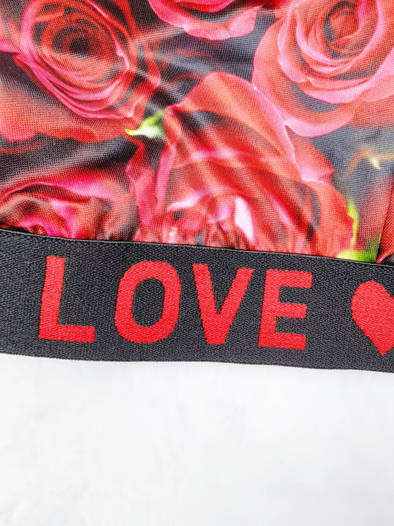  Rose Print Romantic Bra & Panties Set Women's Plus Sexy Lingerie Set