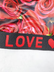  Rose Print Romantic Bra & Panties Set Women's Plus Sexy Lingerie Set