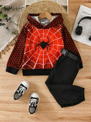 Spider Pattern Toddler Boy's 2pcs Hoodie & Sweatpants Set