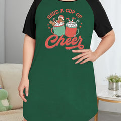  Christmas Nightdress Gingerbread Man & Cup Print Raglan Sleeve