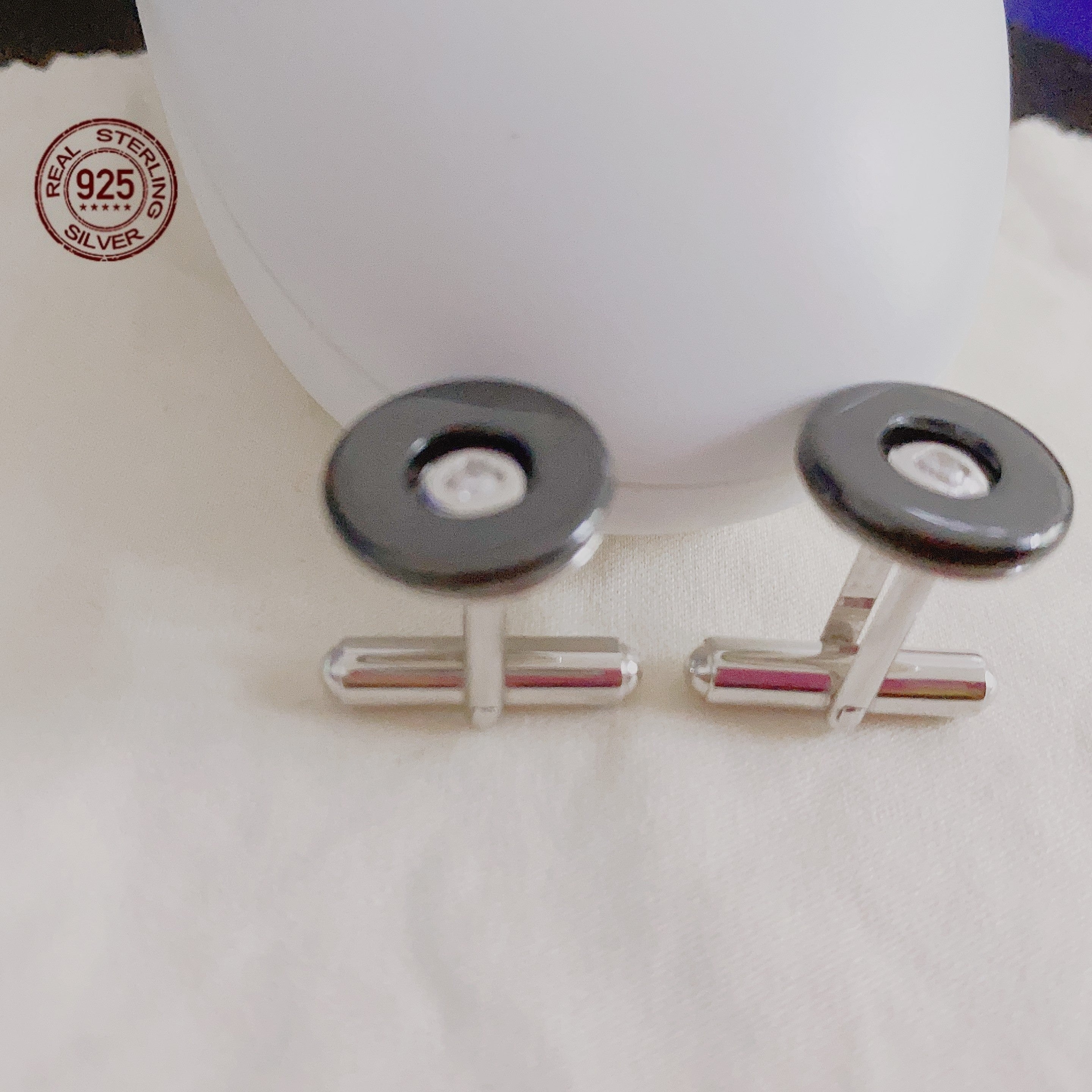 Men's 925 Silver Round Zircon Cufflinks Business Wedding Gift