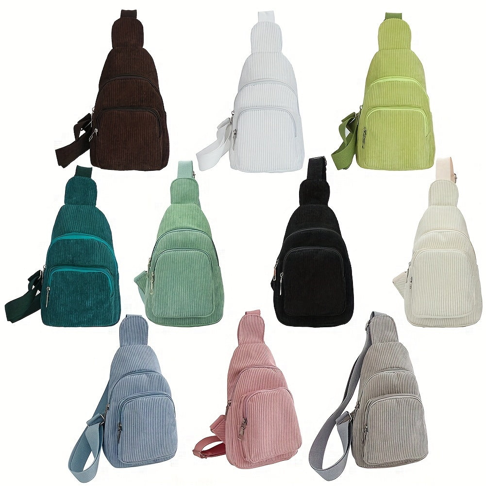 Solid Corduroy Chest Bag Casual Crossbody Bag Small Sling Bag