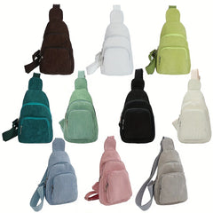 Solid Corduroy Chest Bag Casual Crossbody Bag Small Sling Bag