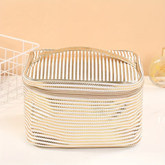 Stripe Printed Glossy Cosmetic Bag Waterproof Makeup Handbag