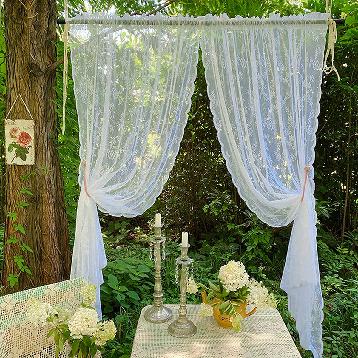 Sweet Sheer Lace Flower Curtain Rod Pocket Living Room Bedroom Decor