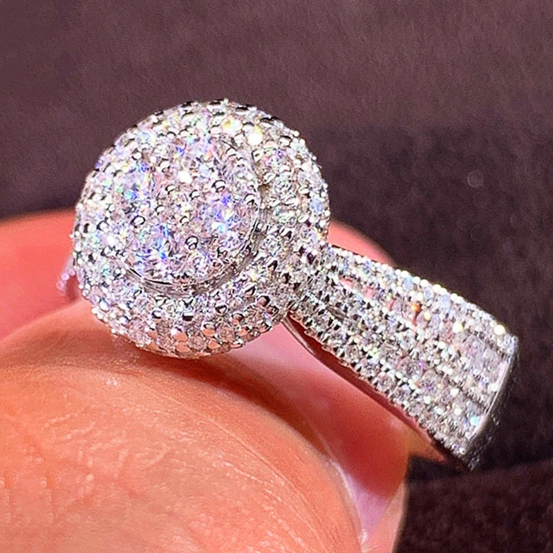 925 Silver Plated Micro Pave Zircon Engagement Ring