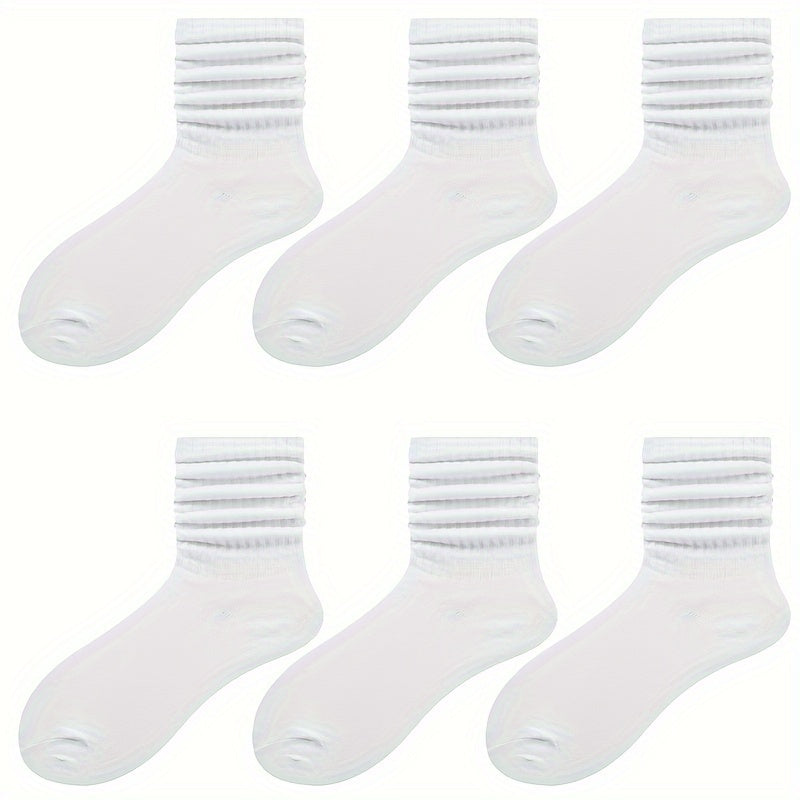 6 Pairs Women's Mid Tube Socks, Solid Color Comfy & Breathable Stockings