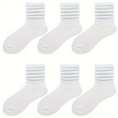 6 Pairs Women's Mid Tube Socks, Solid Color Comfy & Breathable Stockings