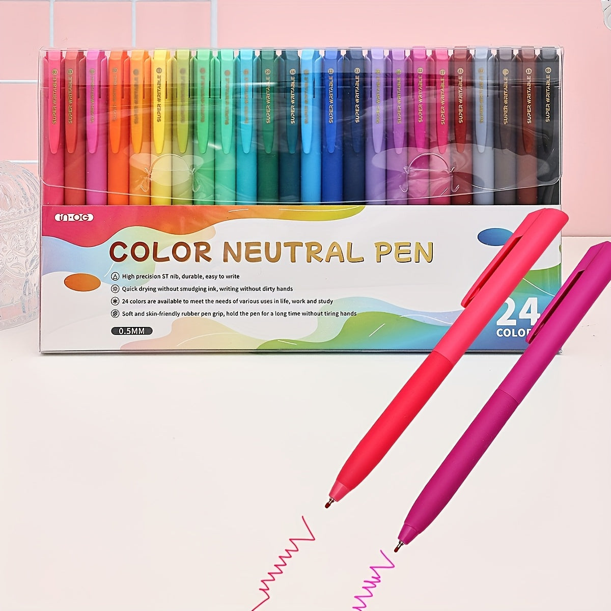 24pcs Colored Gel Pens for Note Taking Quick Drying Retractable Fine Point 0 5mm