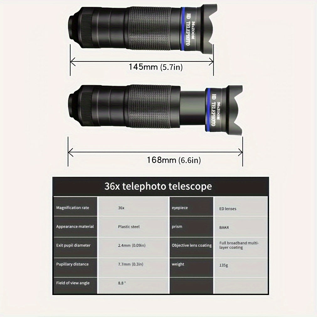 HD Monocular Telescope With Phone Clip Zoom Lens for Concert