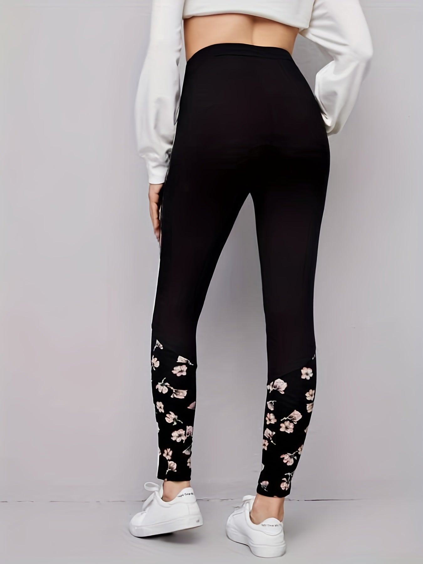  Floral Print Casual Leggings Elastic High Rise
