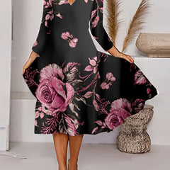 Women's Plus Floral Print V-Neck Stretch Dress