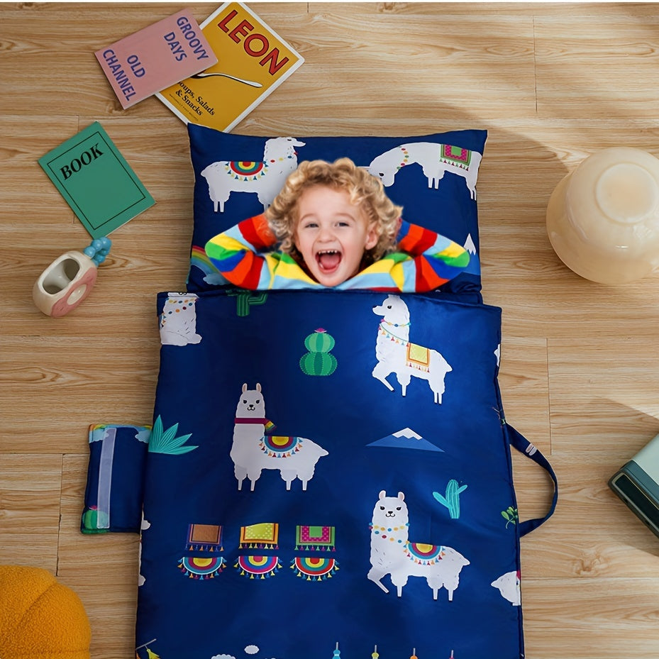 Toddler Nap Mat With Removable Pillow, Carry Handle, Soft Microfiber