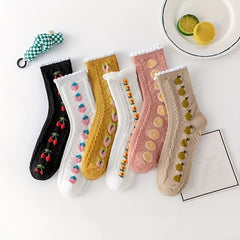 6 Pairs Fruit Pattern Socks Comfy & Breathable Women's Stockings