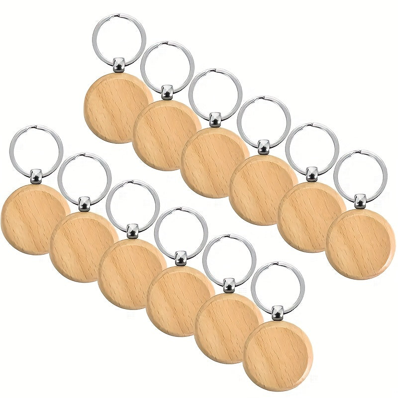 10pcs Round Wooden Keychain Engraving Blanks Key Tag DIY Keyring Crafts