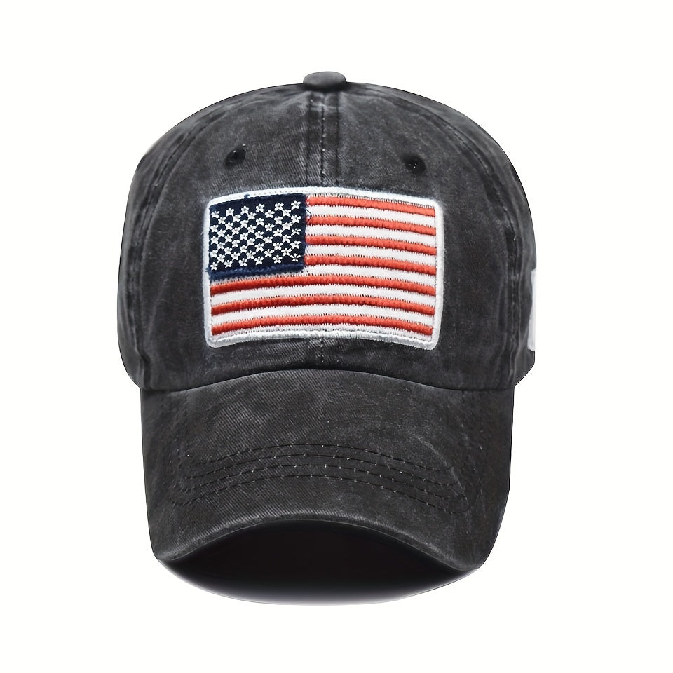 Flag Embroidery Baseball Cap Washed Distressed Denim Dad Hat