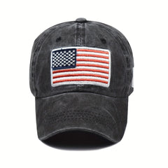 Flag Embroidery Baseball Cap Washed Distressed Denim Dad Hat