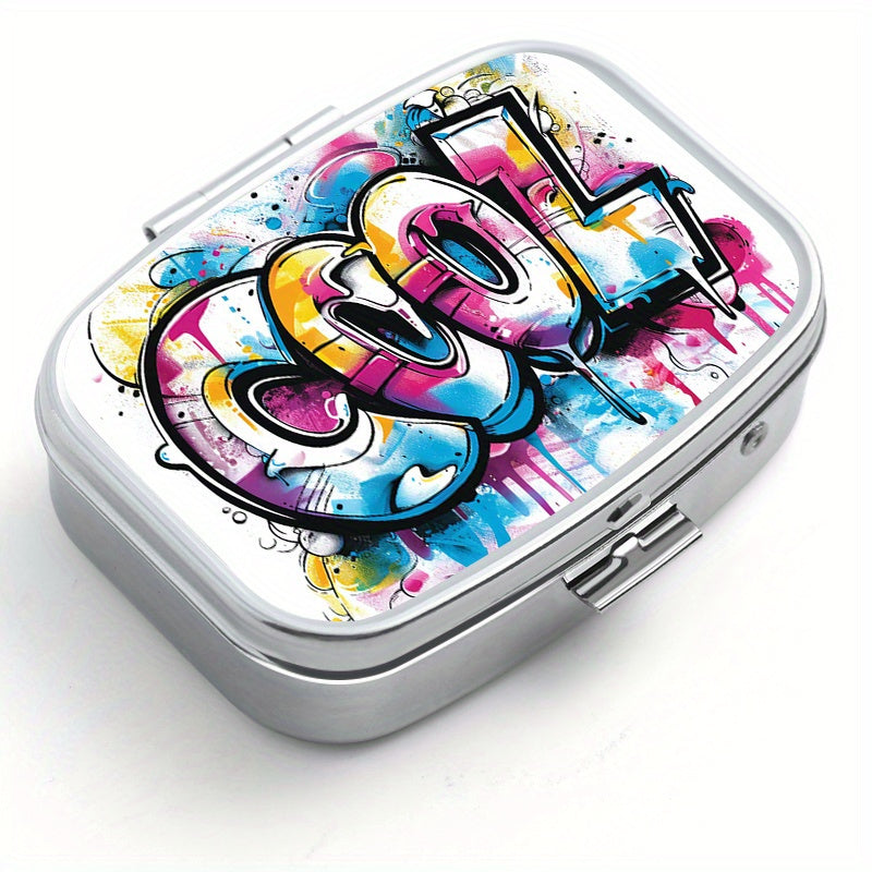 Graffiti Pattern Printed Square Medicine Box Two Compartment Pill Box