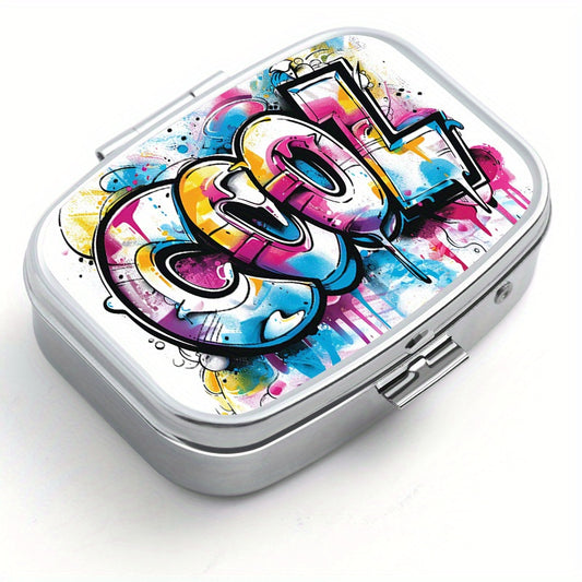 Graffiti Pattern Printed Square Medicine Box Two Compartment Pill Box