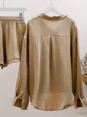 Casual Two piece Set Button Front Shirt & Drawstring Waist S