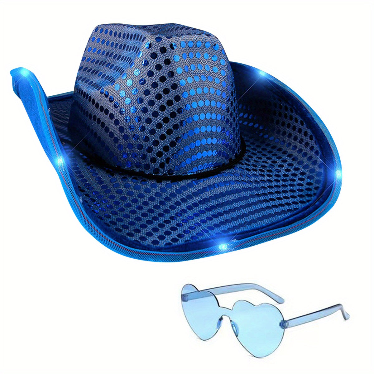 Y2K Cowboy Hat Sunglasses Set with LED Western Cowgirl Cap