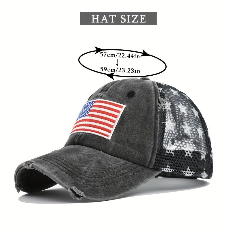 Pentagram Print Ponytail Baseball Cap Flag Embroidery Mesh