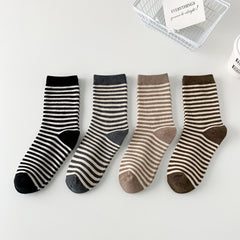 4 Pairs Striped Crew Socks for Women All Match Stockings