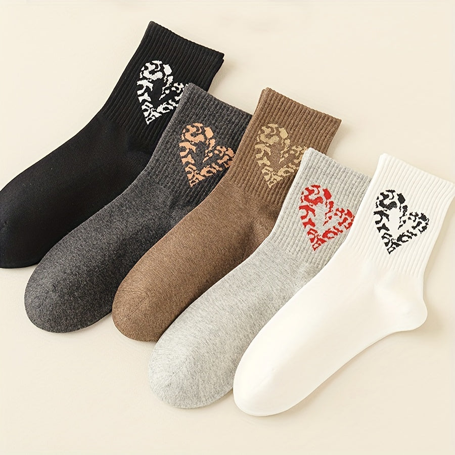 Heart Print Socks Soft Mid Tube Stockings Women's Hosiery