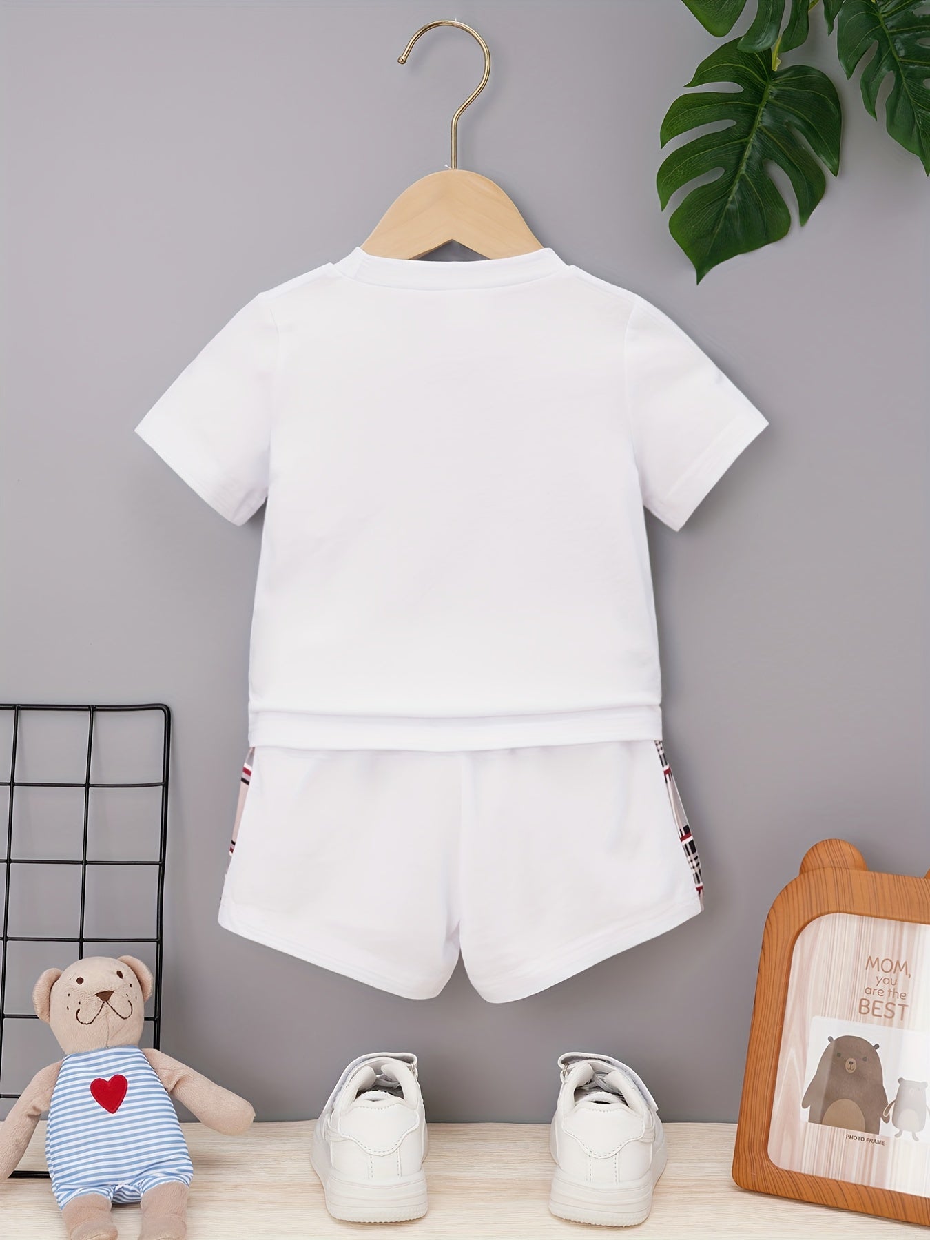 Baby Boys Plaid Bear Graphic T shirt & Shorts Set for Summer