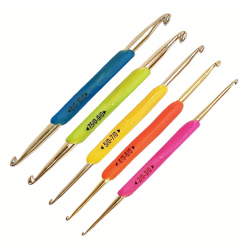 5pcs Silicone Handle Double Head Aluminum Crochet Hooks Set