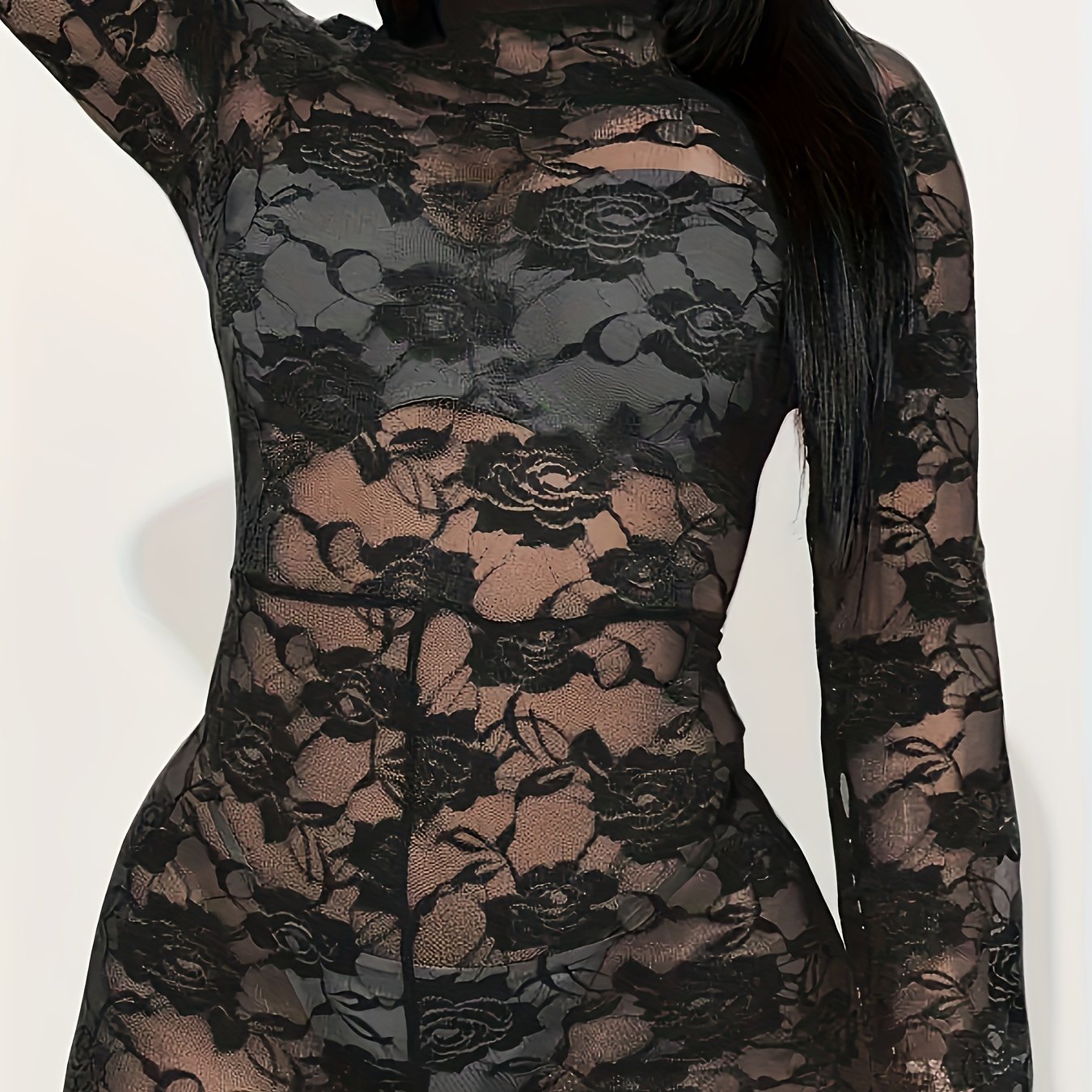  Lace Bell Sleeve Mock Neck Romper