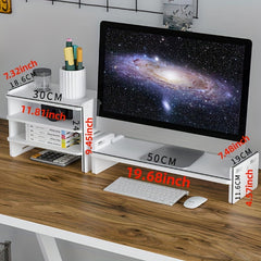 Wooden Computer Stand with Storage Box for Home and Office