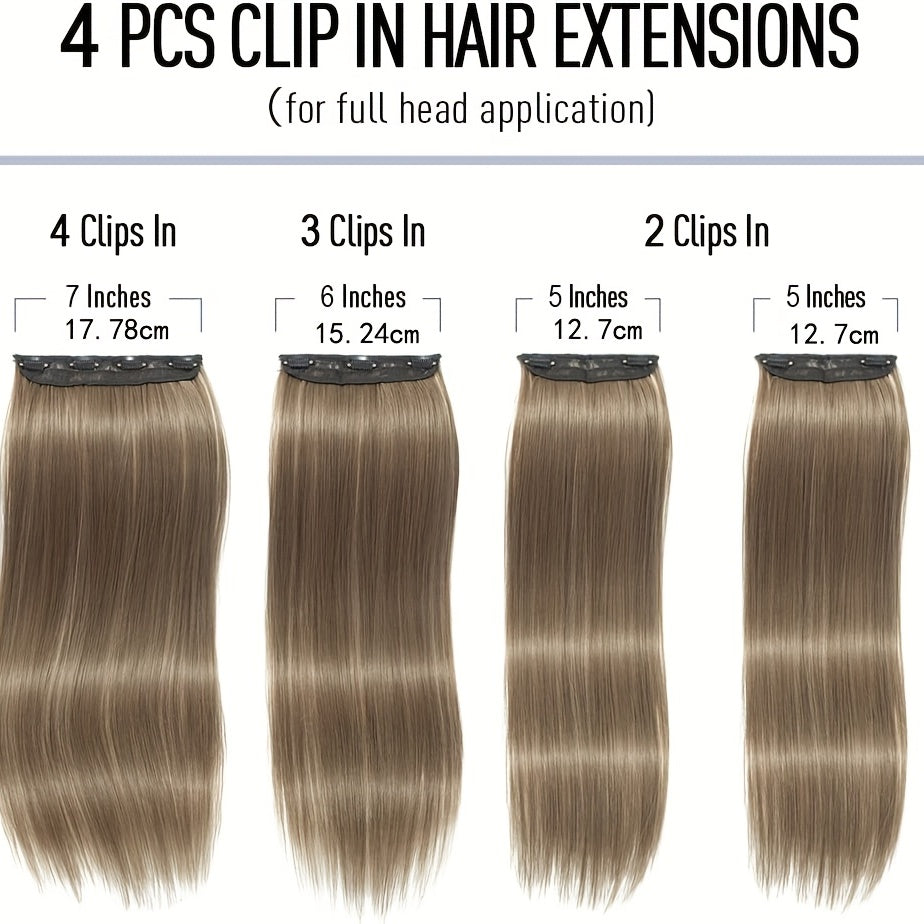 Long Straight Clip In Hair Extensions Synthetic Hair Pieces Natural Look