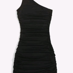 Y2K Solid One Shoulder Dress Bodycon Ruched Sleeveless Dress