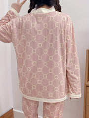 Geometric Pattern Pajama Set Long Sleeve & Elastic Waistband Pants