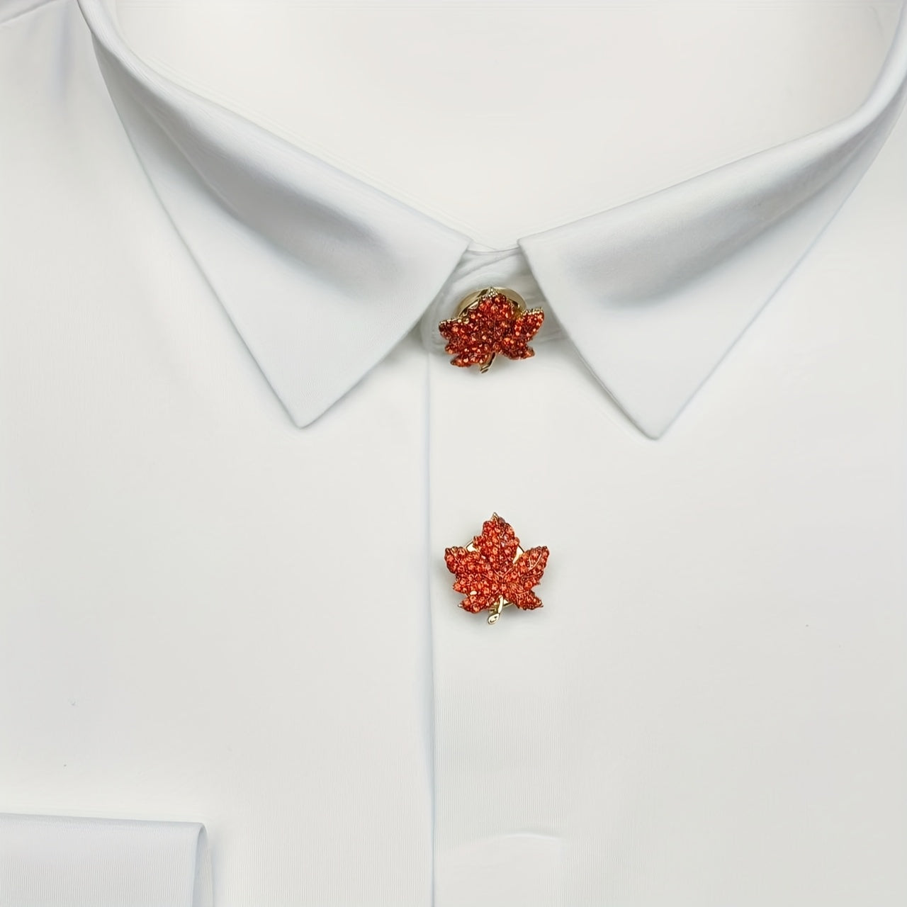 2pcs Red Maple Leaves Rhinestone Button Covers for Shirts