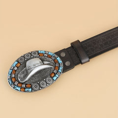Men's Casual Western Cowboy Hat Pattern Belt Retro Accessory