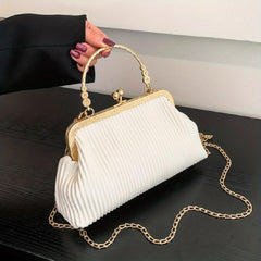 Ruched Handbag Top Ring Chain Clutch Purse For Evening Dinner