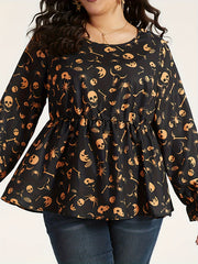  Halloween Skull Print Peplum Top
