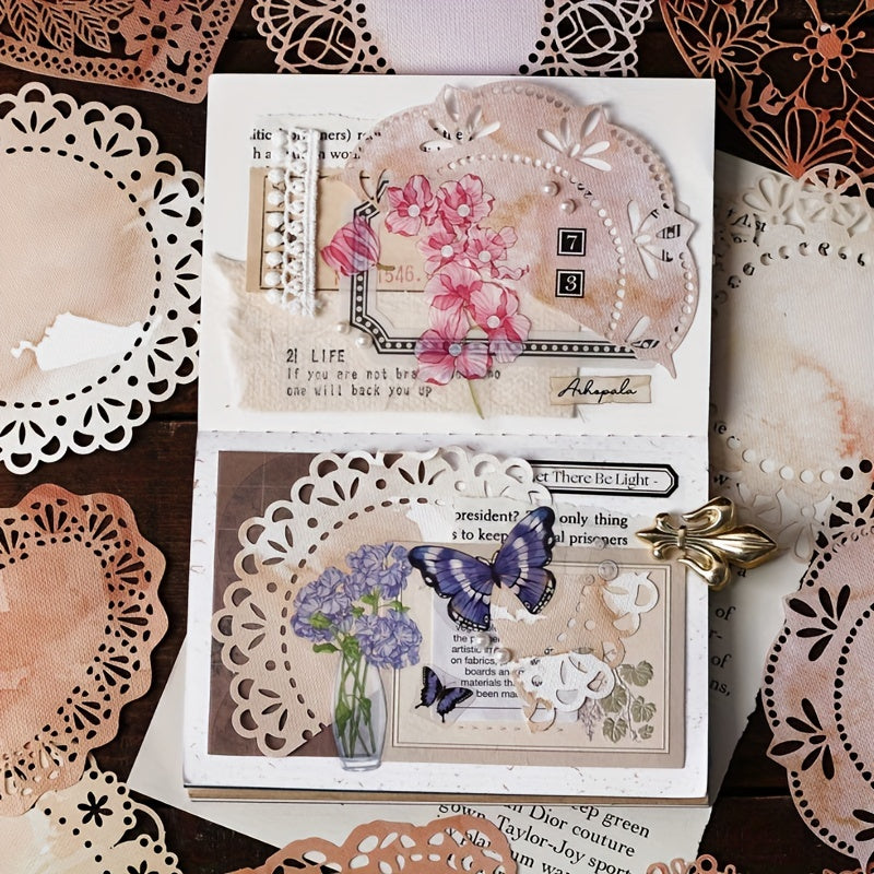 10pcs Traces of the Past Series Material Pack Retro Hollow Lace Journal Decor