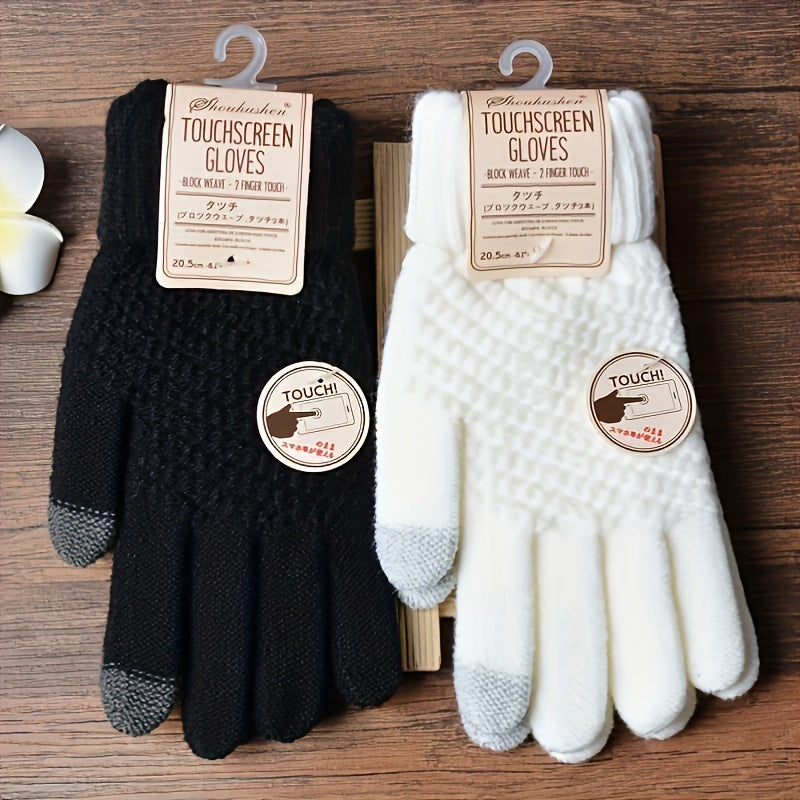 Knitted Winter Touch Screen Gloves Warm Full Finger Stretchy Men Women