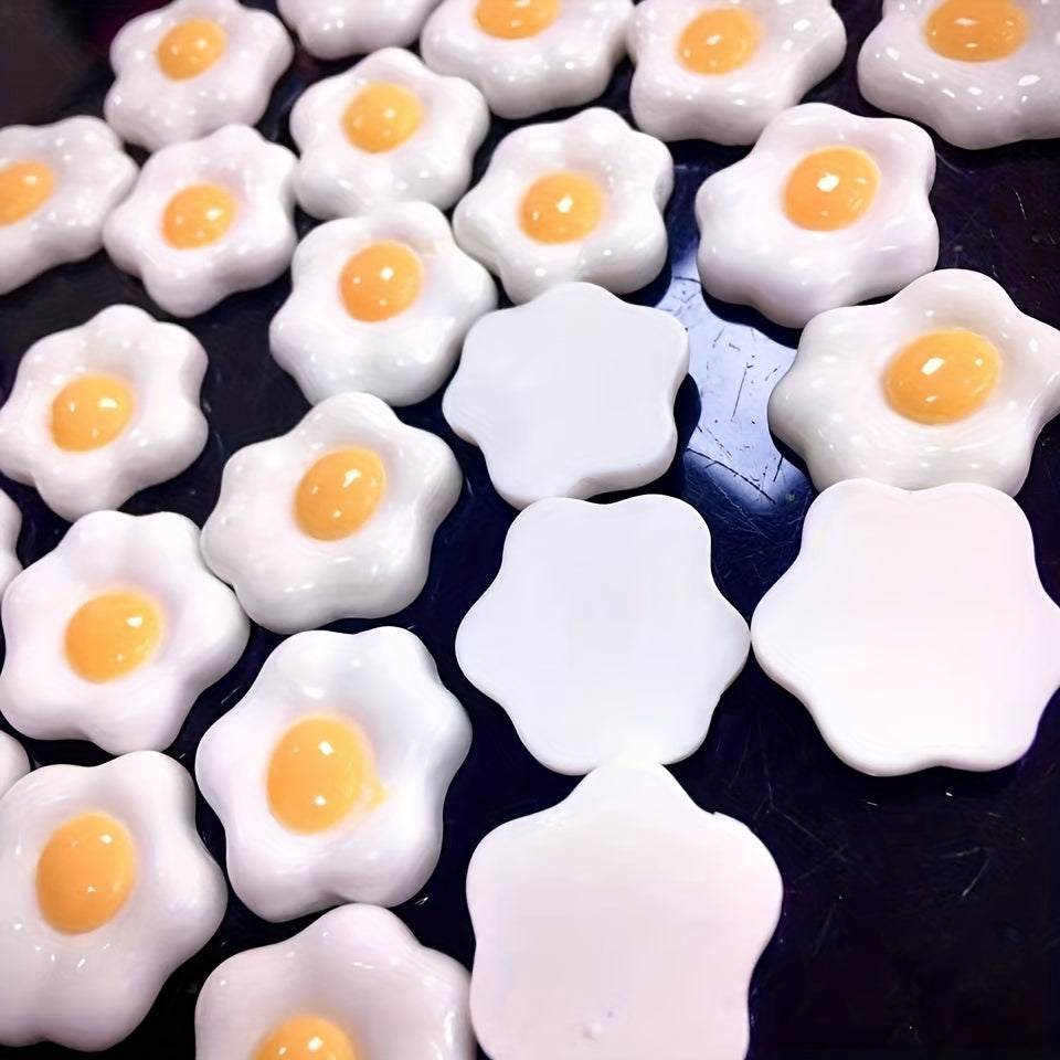 10pcs Poached Egg Resin Charms Hairpin Hair Ring Mobile Phone Decoration