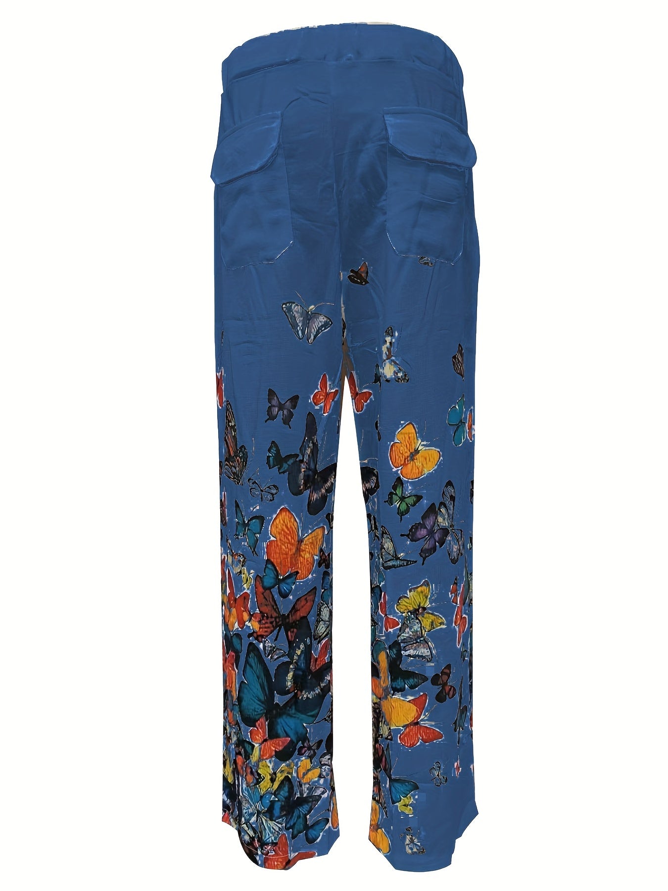 Men's Butterfly Pattern Straight Leg Pants Elastic Waist Beach Trousers